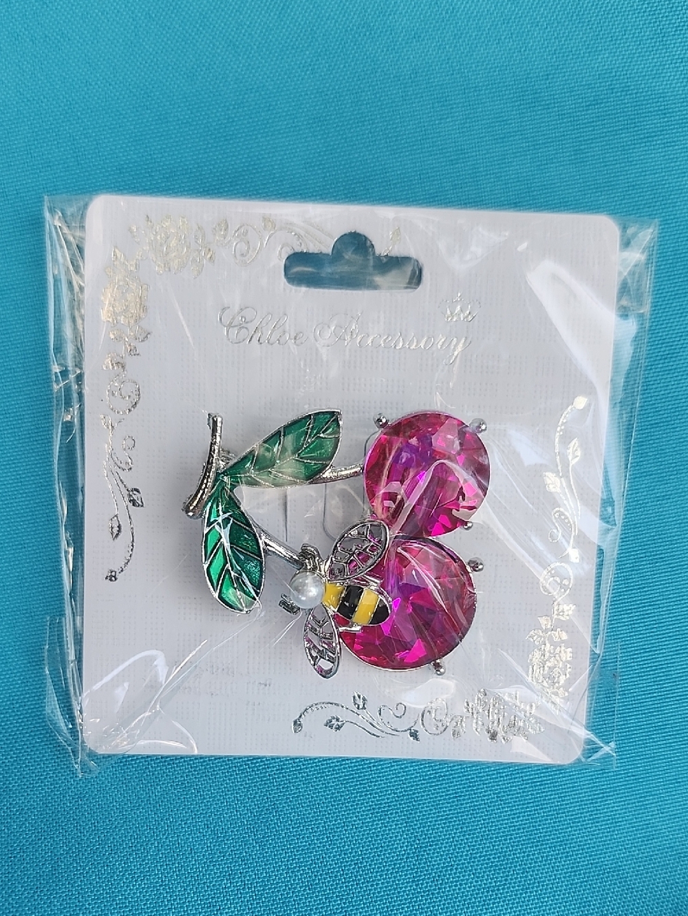Bee And Cherry Brooch Pin, New and So Cute!